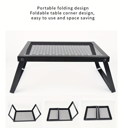 Heavy Duty Bonfire Campfire Grill with Firewood Rack – Outdoor BBQ Grill for Camping, RV, Picnic & Backyard, Includes Storage Bag, Food Clips & Cleaning Cloth, Perfect Men's Gift