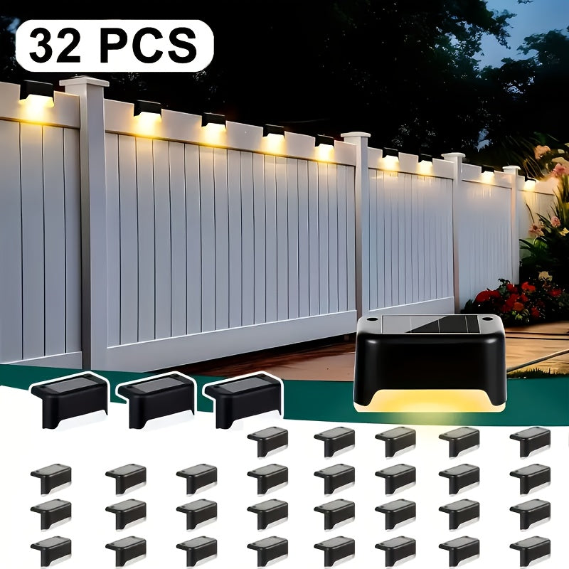Solar LED Deck Lights Outdoor Stair Step Lights Auto On/Off 12-Hour Warm White Lighting for Fence, Pathway, Patio, Balcony & Yard – Weatherproof ABS, Pack of 8, 16 or 32 – No Wiring Required