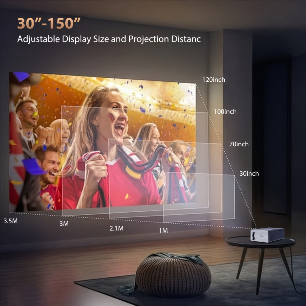 Portable Projector 1080P Supported 1280x720 Native Resolution with Remote Control USB Compatible with Smartphones Tablets Laptops TV Sticks Big Screen Home Theater
