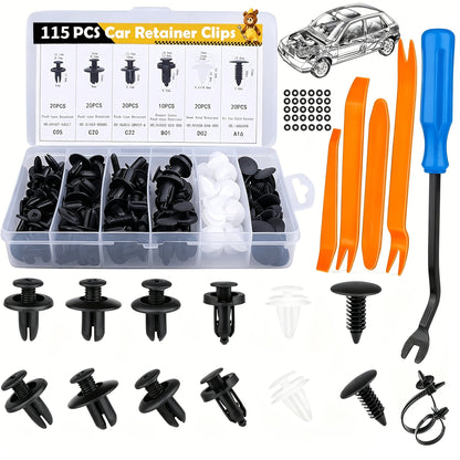 Car Push Retainer Clips Assortment Kit 115/635/640/1290 Pcs - 16 Sizes Nylon Bumper Fender Rivets Automotive Fasteners with Cable Ties & Removal Tool