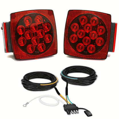 12V LED Trailer Lights Kit Stop Tail Turn Signal License Plate Light for Trailers Under 80" - Square Trailer Tail Lights for Boat Trailer Truck RV Camper Marine with Wiring Options