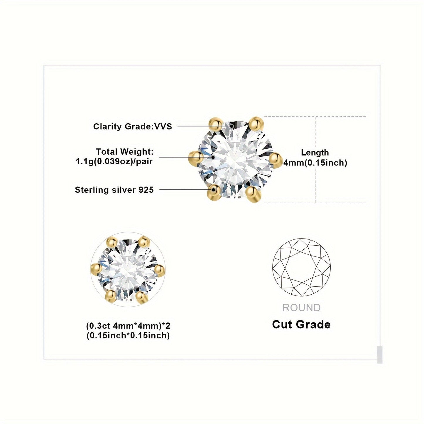 Moissanite Stud Earrings 925 Sterling Silver Round Cut Brilliant Sparkle 0.6ct to 6ct Platinum Plated Wedding Engagement Fine Jewelry for Women Girls Daily Prom Party