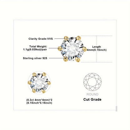Moissanite Stud Earrings 925 Sterling Silver Round Cut Brilliant Sparkle 0.6ct to 6ct Platinum Plated Wedding Engagement Fine Jewelry for Women Girls Daily Prom Party
