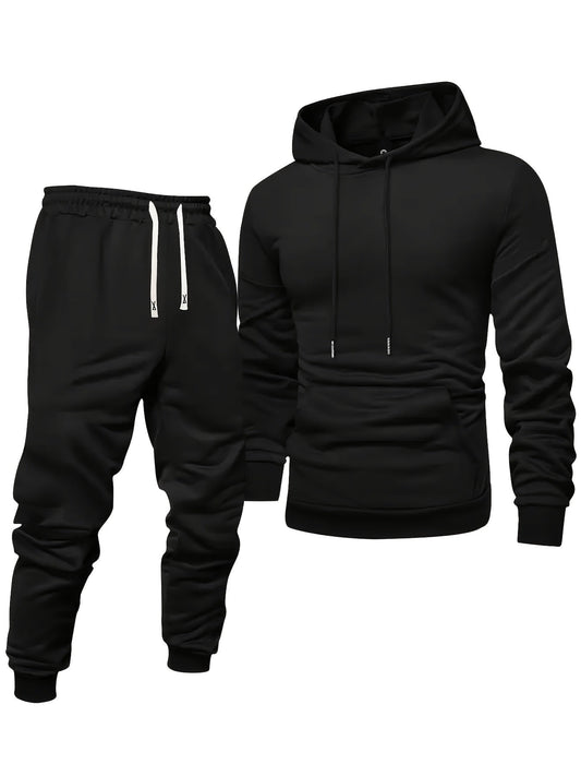 Men's Hoodie Sweatshirt Set 6pcs Casual Tracksuit Long Sleeve Pullover with Drawstring Jogger Pants Knitted Fabric Black Red Gray Solid Color Sportswear for Men Regular Fit Gym Workout Outfit