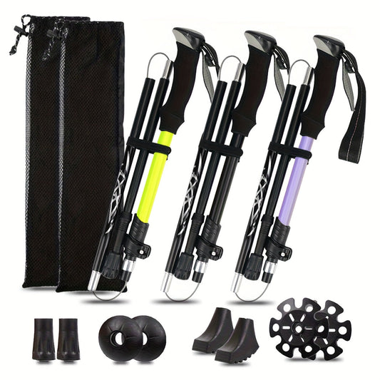 Folding Trekking Poles 2 Pack Ultra-Light 7075 Aluminum Alloy Collapsible Hiking Walking Sticks with Anti-Slip Ergonomic Grip Wrist Straps Adjustable Height for Men Women Backpacking Trail