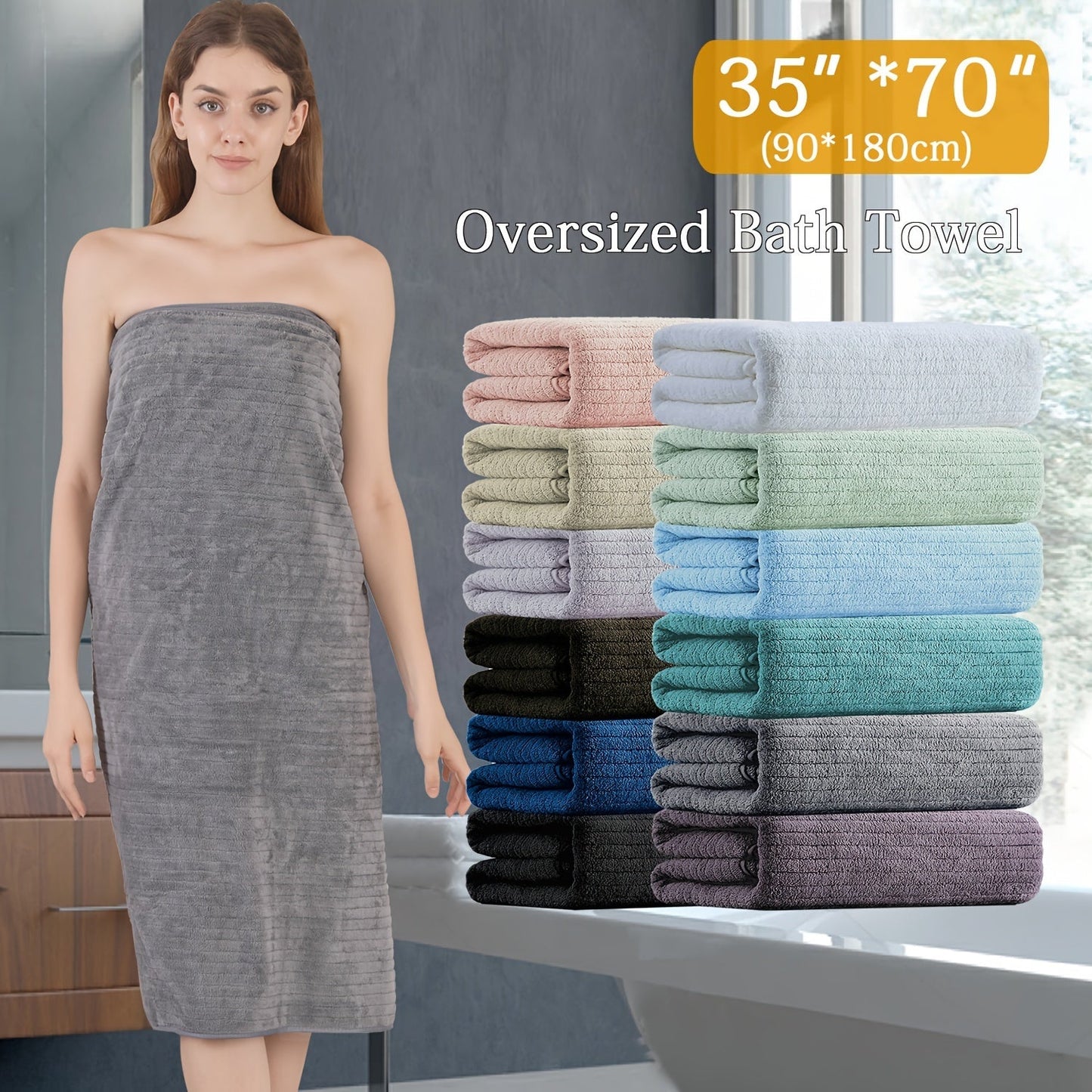 4-Pack Oversized Bath Towels Set 35"x70" – Extra Large XL Microfiber Bath Sheet, Super Soft Quick-Dry Absorbent Shower Towels for Family Hotel Spa, 13 Colors Beige White Grey Navy Blue Green Black