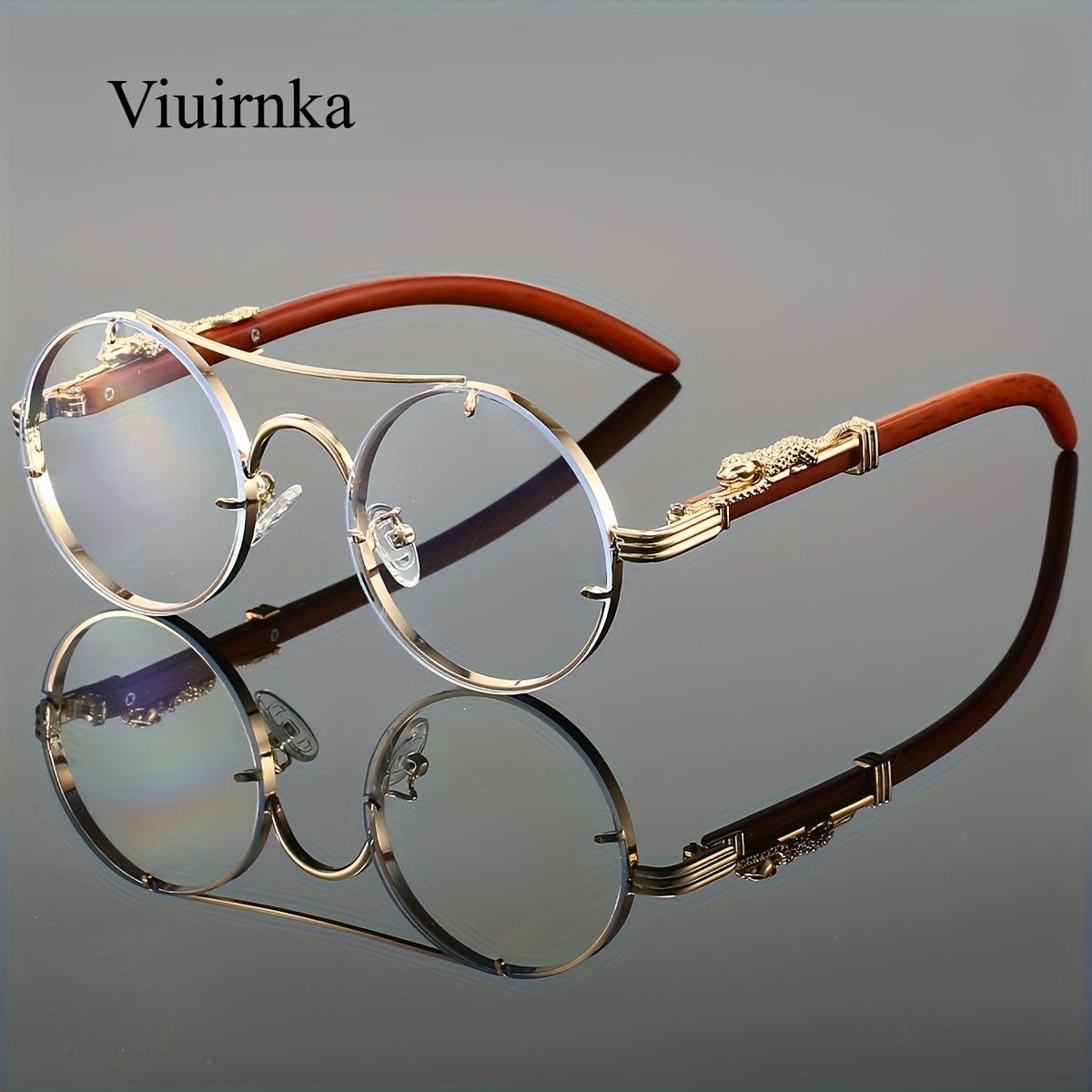 Round Metal Frame Sunglasses with Gradient PC Lenses Double Bridge Leopard Hinges Unisex Trendy Eyewear with Protection Case for Women and Men Vacation Street Style
