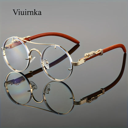 Round Metal Frame Sunglasses with Gradient PC Lenses Double Bridge Leopard Hinges Unisex Trendy Eyewear with Protection Case for Women and Men Vacation Street Style