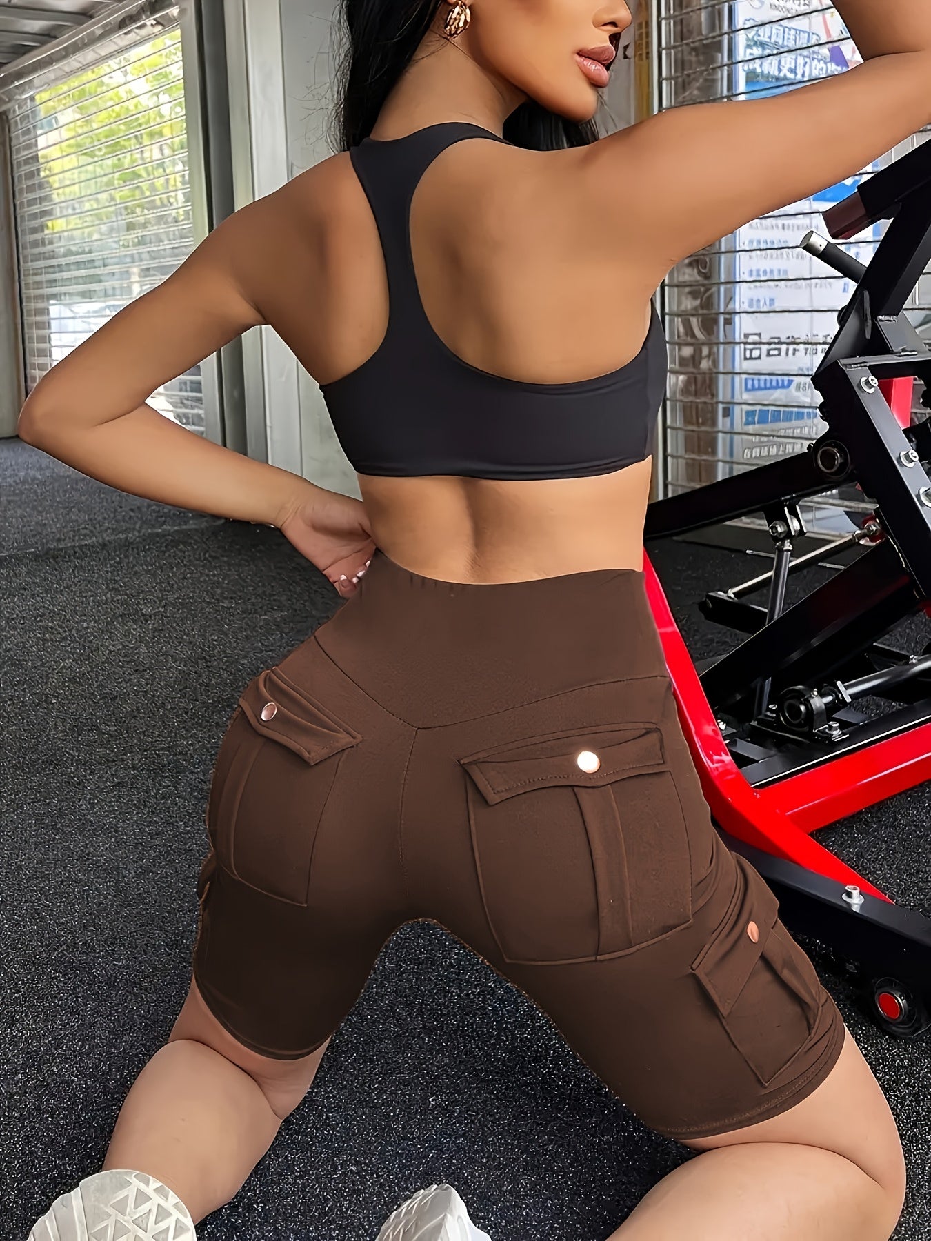 Women's High Waist Yoga Shorts with Pockets – Solid Color Soft Stretch Workout Shorts for Yoga Gym Running, Flattering Fit, Spring Summer Fall Activewear