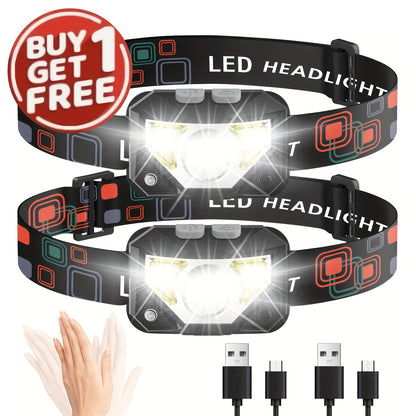 1200 Lumen Rechargeable LED Headlamp with Motion Sensor & Red Light – 8 Modes, USB-C, Waterproof Head Lamp for Camping Hiking Fishing Auto Repair Garage Emergency, Gift for Men