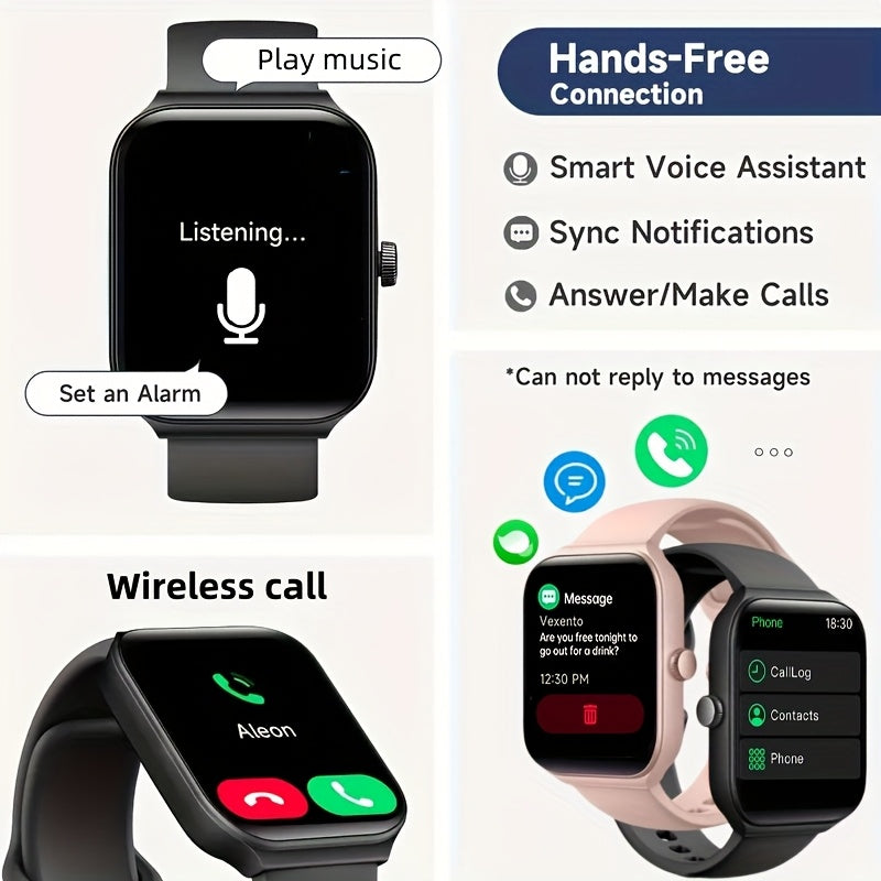 Smart Watch 1.83" Fitness Tracker with Bluetooth Calling – Step Counter, Activity Monitor, Message Notifications, Multi-Sport Modes, USB Charging, Compatible with iPhone & Android, Gift for Men & Women (Black/Pink)