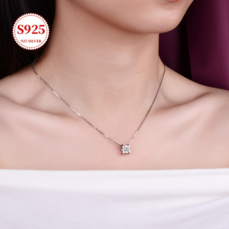 Moissanite S925 Sterling Silver Pendant Necklace for Women – Classic Sparkling Collarbone Chain, 1 or 2 Carat, Engagement, Wedding & Gift for Her, Mother’s Day, Birthday, Holiday