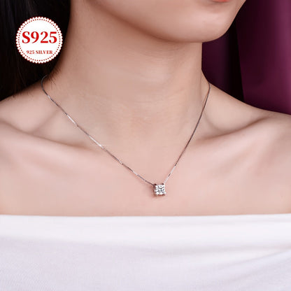 Moissanite S925 Sterling Silver Pendant Necklace for Women – Classic Sparkling Collarbone Chain, 1 or 2 Carat, Engagement, Wedding & Gift for Her, Mother’s Day, Birthday, Holiday