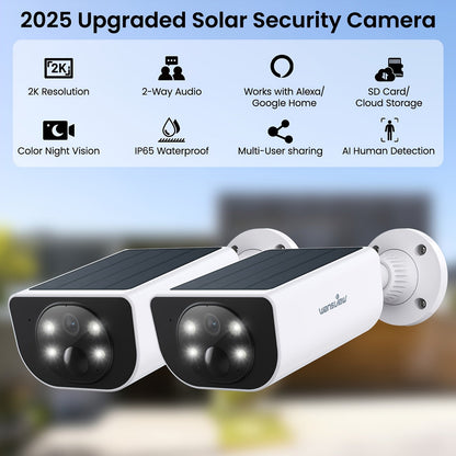 Wansview Solar Security Camera Outdoor Wireless 2K HD – Color & Infrared Night Vision, PIR AI Motion Detection, Two-Way Audio, IP65, SD Card & Cloud Storage, Alexa & Google Home Compatible, 1-4 Pack
