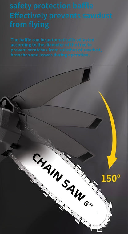 Mini Cordless Chainsaw Portable Handheld Electric Tree Cutter Splash Guard Security Lock Rechargeable for Garden Yard