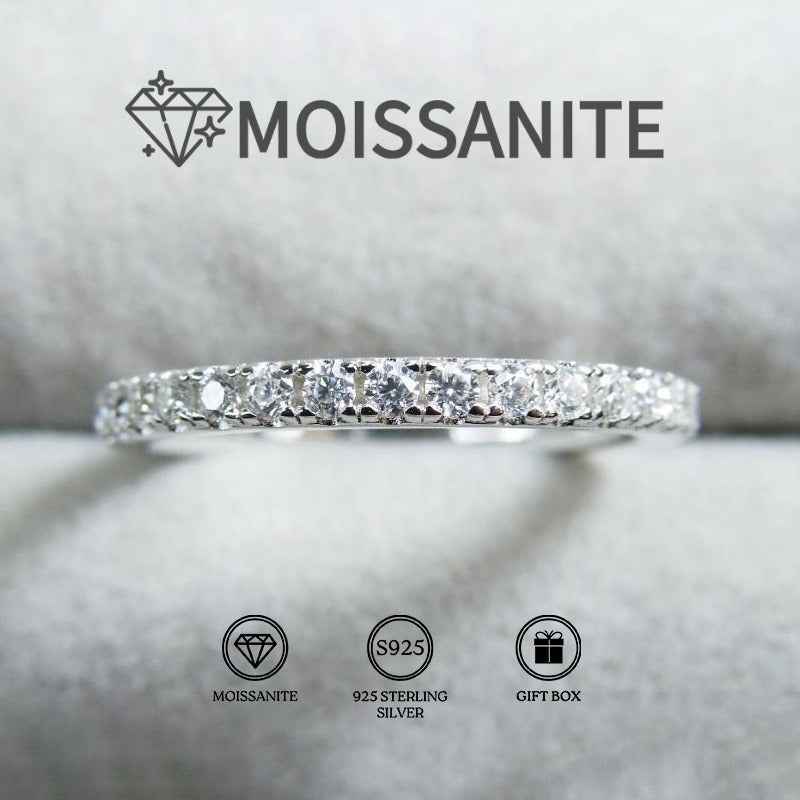 0.1ct Moissanite 925 Sterling Silver Round Cut Ring for Women – Rhodium Plated Vintage Hip-Hop Wedding Band, Sizes 5-10, Anniversary & Engagement Ring
