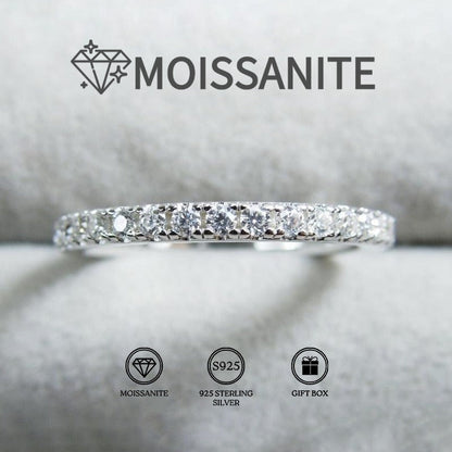 0.1ct Moissanite 925 Sterling Silver Round Cut Ring for Women – Rhodium Plated Vintage Hip-Hop Wedding Band, Sizes 5-10, Anniversary & Engagement Ring