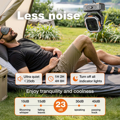 20000mAh Portable Camping Fan with Remote & Oscillation – Rechargeable 4-Speed Quiet Fan with LED Lantern, 45°/90° Oscillation, Timer & Hook for Tent, Car, RV, Bedroom & Emergency Cooling, 12-138Hr Runtime