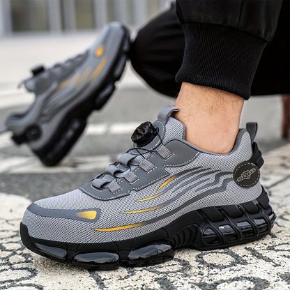 Steel Toe Work Shoes for Men & Women – Lightweight Breathable Safety Sneakers with Anti-Slip Sole, Low-Top Round Toe – Ideal for Construction, Warehouse, Outdoor & Camping (Black/Grey, US 5–12.5)