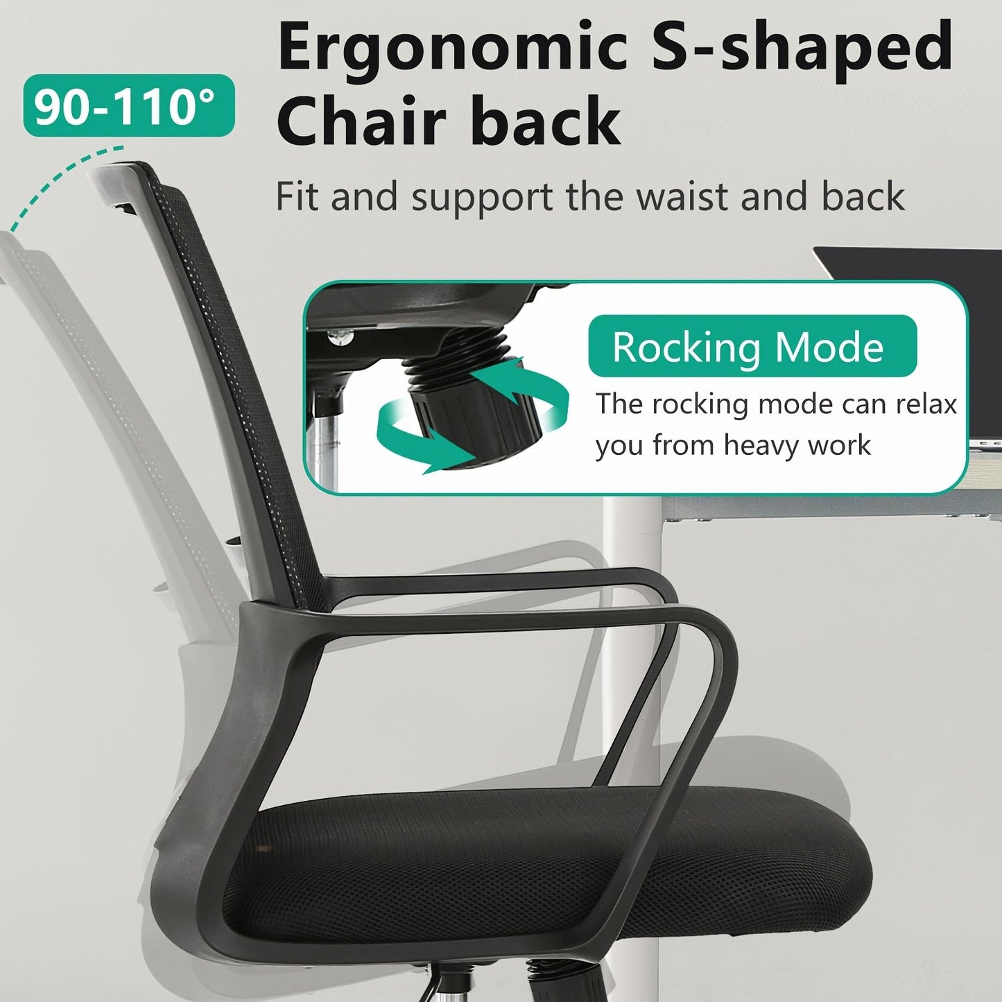 Mid-Back Mesh Ergonomic Office Chair 360° Swivel 5-Wheel Base Lumbar Support Computer Desk Chair for Home Office - 250 LBS Capacity in Black Grey Blue White Pink