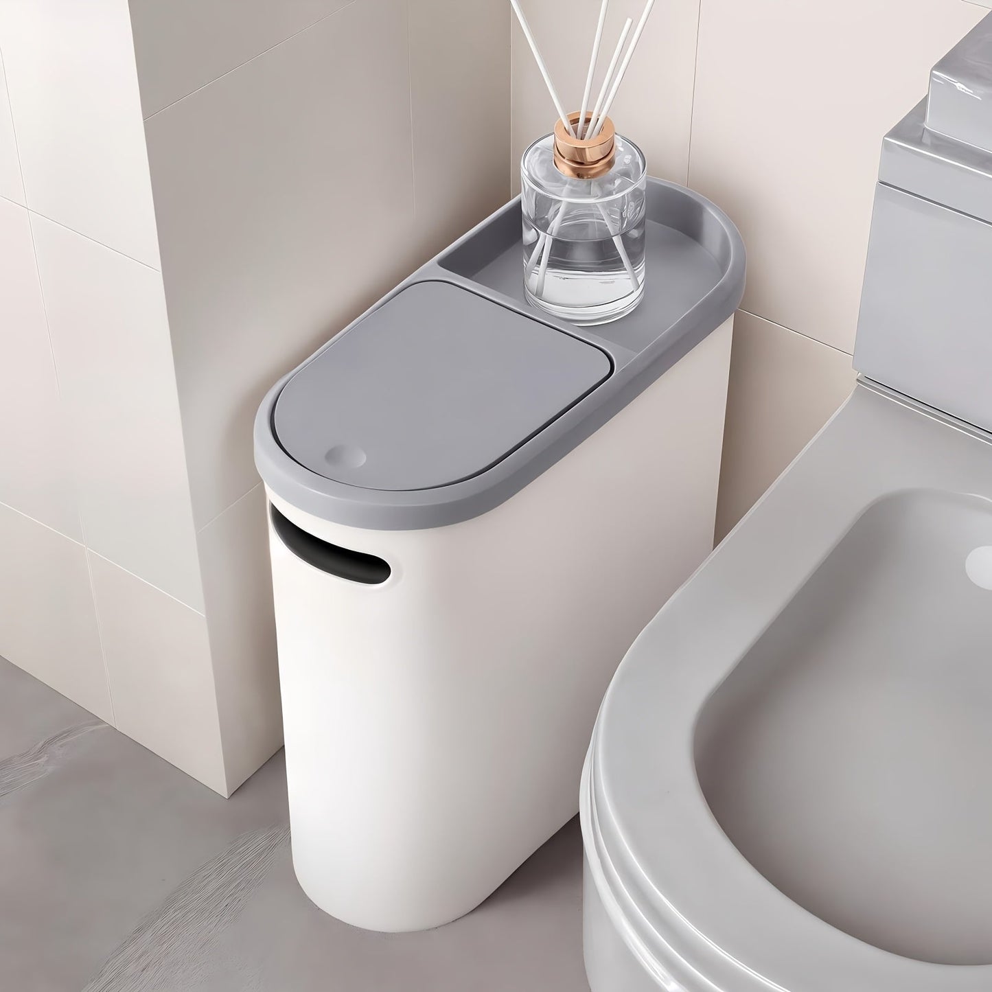 Small Bathroom Trash Can with Built-In Handles 2/1 Pack – Rustproof Plastic Wastebasket, Space-Saving Design for Bathroom, Laundry Room & Home Office, Includes Trash Bags