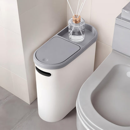 Small Bathroom Trash Can with Built-In Handles 2/1 Pack – Rustproof Plastic Wastebasket, Space-Saving Design for Bathroom, Laundry Room & Home Office, Includes Trash Bags