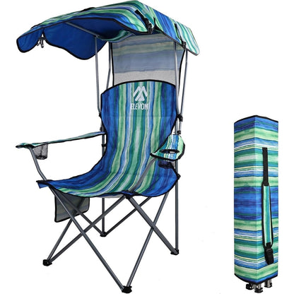 Folding Camping Chair with Tilting Canopy Sunshade – 225LBS Capacity, 22.8" Wide Seat, Mesh Cup Holder & Carry Bag, Portable Beach Lawn Chair for Camping, Hiking & Outdoor Events – 9 Color Options