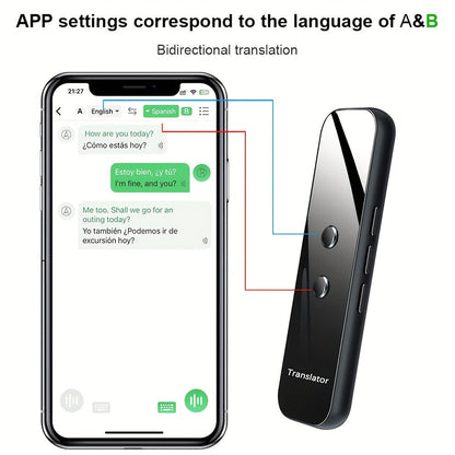 Portable Language Translator Device Two-Way Instant Voice Translation 137 Languages APP Connected High Accuracy Translator for Travel Business Learning with Headphones