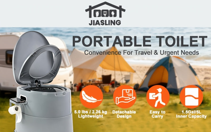 Portable Toilet for Adults Extra Large Indoor Outdoor Camping Commode with Detachable Inner Bucket & Removable Paper Holder – Lightweight Compact for Camping, RV, Boat, Van & Emergency Use (Gray/Black)
