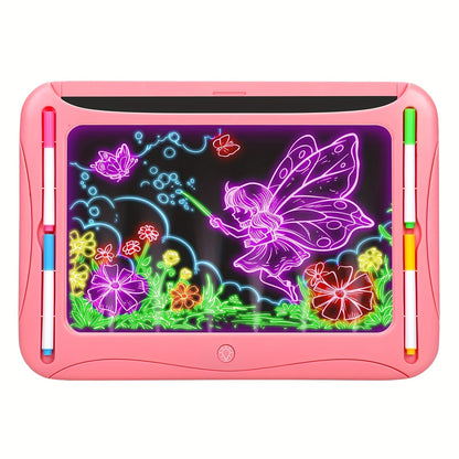 LED Light-Up Drawing Doodle Board for Kids Ages 3-8 – Glow Writing Art Set with 9 Double-Sided Cards & 6 Markers, Educational Learning Travel Toy, Birthday & Christmas Gift for Girls Boys