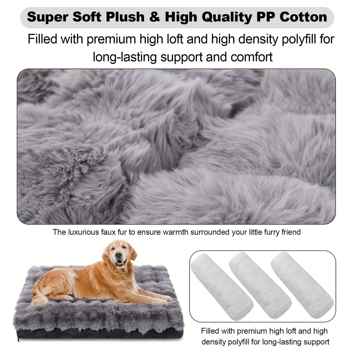 Orthopedic Dog Bed for Large Dogs – Memory Foam Pet Bed with Removable Washable Cover, Anti-Slip Base, Faux Fur, Joint Relief, Heavy Duty, Small Medium XL XXL Sizes
