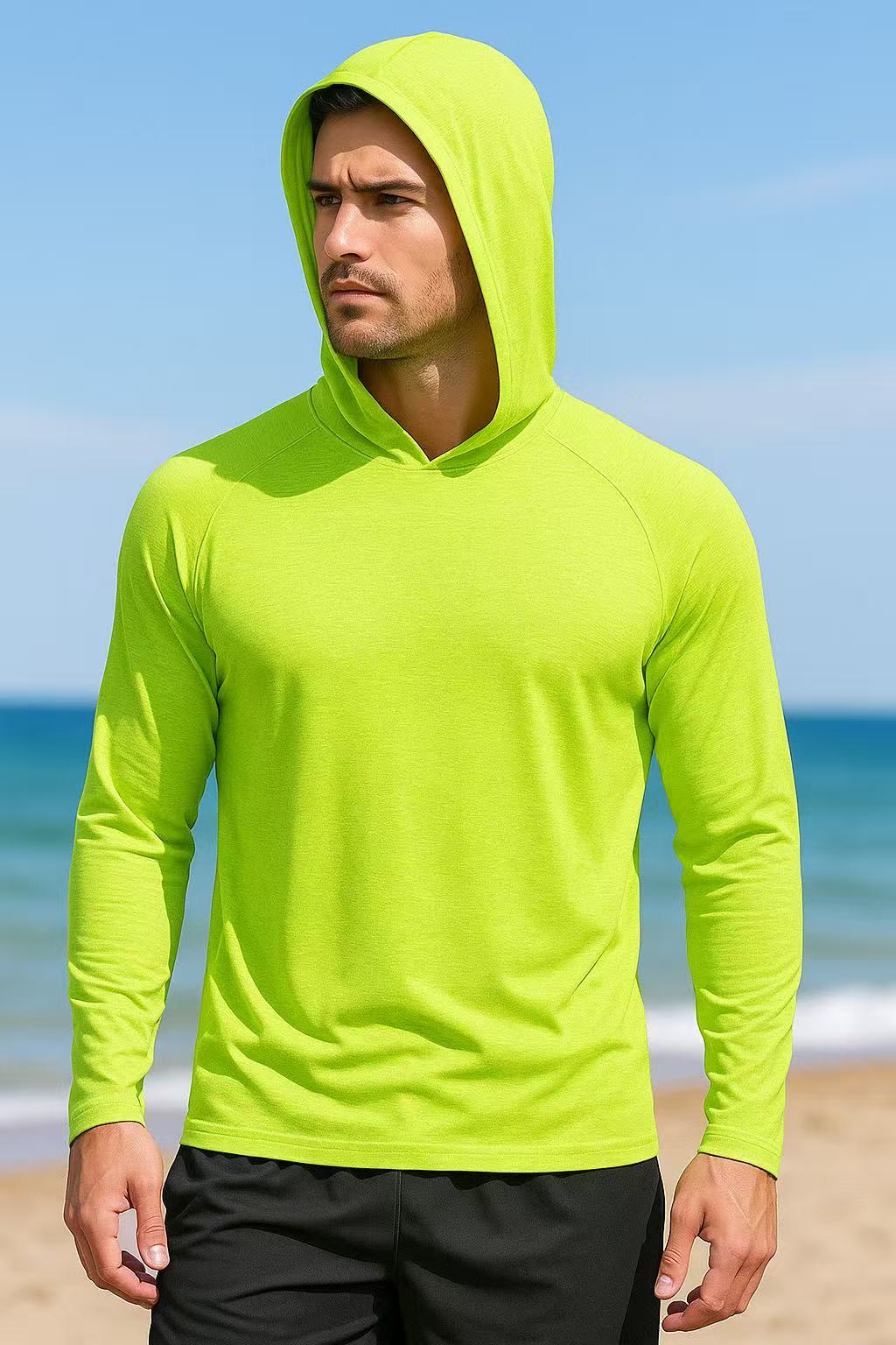 Men's UPF 50+ Sun Protection Long Sleeve Hoodie – Quick-Dry Moisture-Wicking Lightweight UV Shirt for Hiking, Fishing & Outdoor Activities, High Visibility Active Wear, Sizes S-XXXL