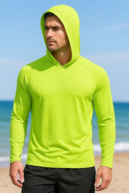 Men's UPF 50+ Sun Protection Long Sleeve Hoodie – Quick-Dry Moisture-Wicking Lightweight UV Shirt for Hiking, Fishing & Outdoor Activities, High Visibility Active Wear, Sizes S-XXXL