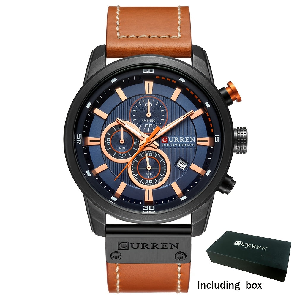 Men's Chronograph Sport Quartz Watch with Date Display – Stopwatch Wristwatch for Men 6 Colors Brown Blue Black Grey Casual Business Everyday Watch Gift