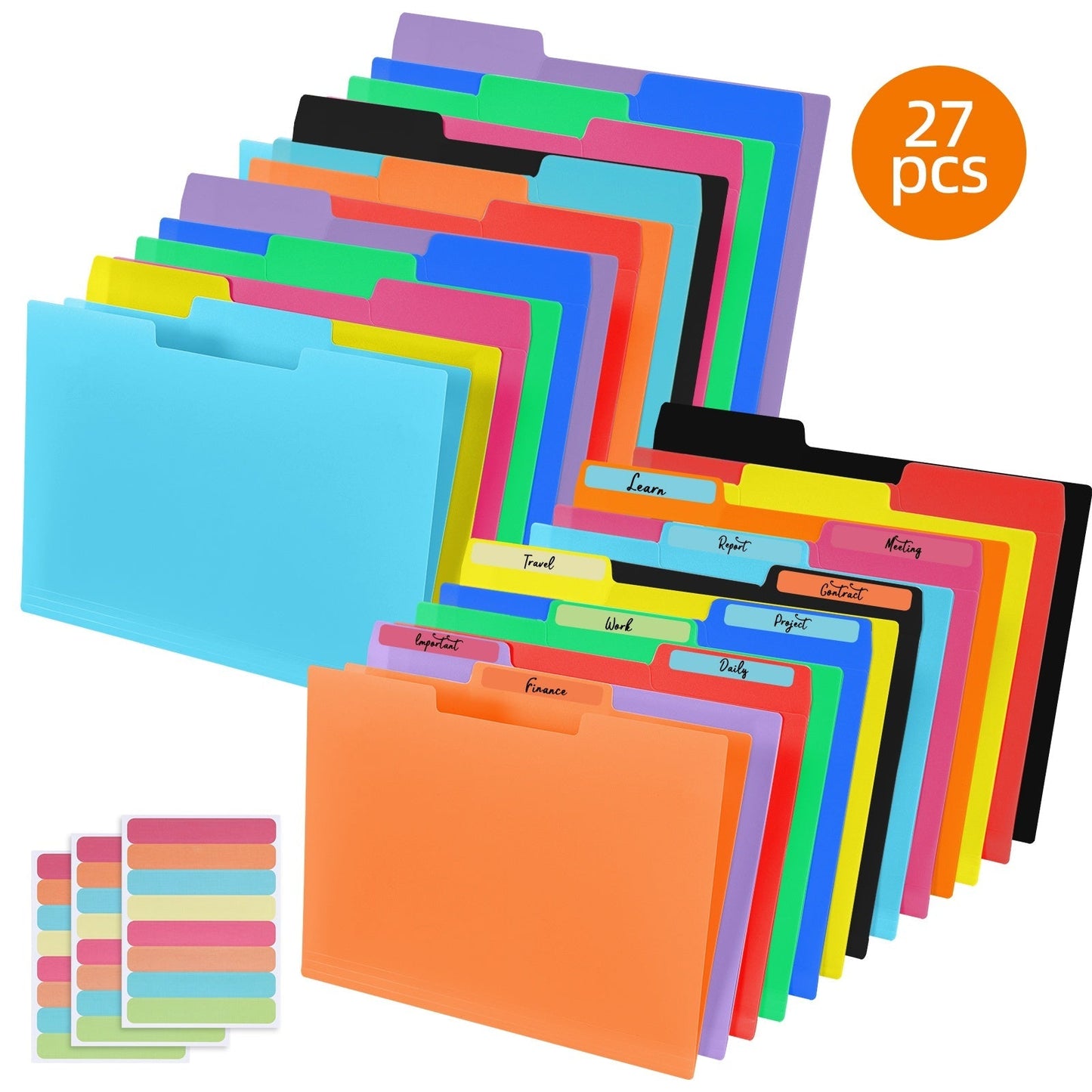 Plastic Manila Folders 27/54 Pack – 9 Colors Heavy Duty Poly Filing Folders, Letter Size 1/3 Cut Tab, Back to School Classroom Organization for Office, Teachers & Students