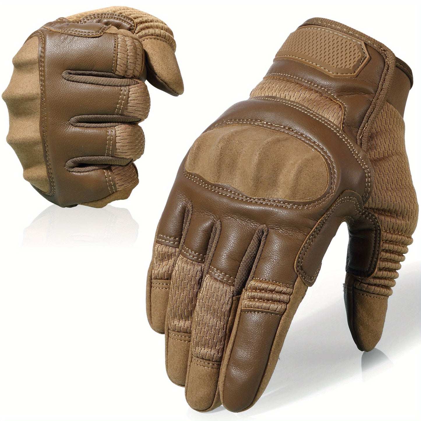 Touch Screen Full Finger Gloves for Men Women - Nylon Blend Textured Grip, Hook-and-Loop Closure, Washable, Available in Black Brown Green, Sizes S M XL