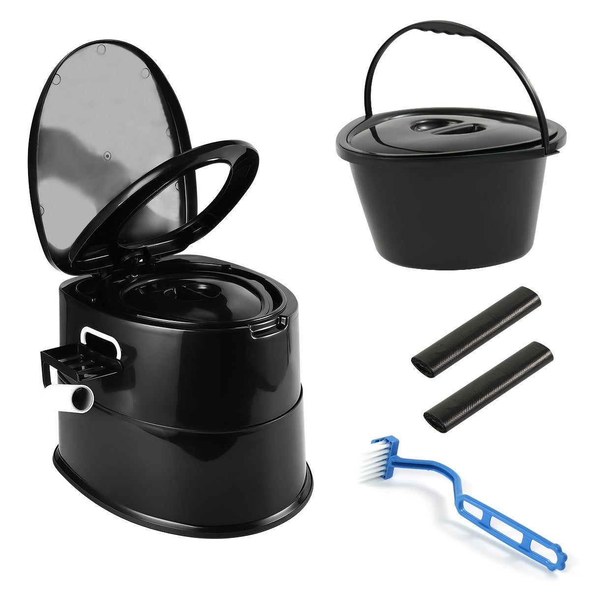 Portable Toilet for Adults Extra Large Indoor Outdoor Camping Commode with Detachable Inner Bucket & Removable Paper Holder – Lightweight Compact for Camping, RV, Boat, Van & Emergency Use (Gray/Black)