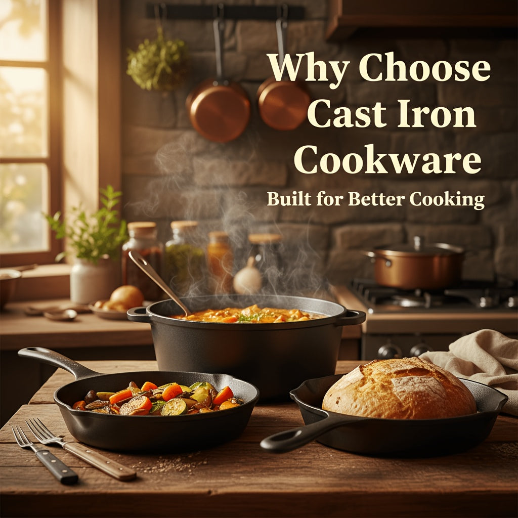 Cast Iron Cookware Set 6-Piece Non-Stick Skillet Dutch Oven Grill Pan Kit for Induction Gas Campfire BBQ Outdoor Cooking Kitchen