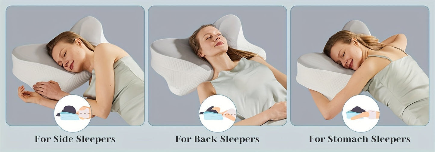 Cervical Neck Pillow Memory Foam Ergonomic Contour Pillow for Neck Pain Relief, Cooling Pillowcase Included, Orthopedic Bed Pillow for Side Back Stomach Sleepers, Shoulder & Spine Support Sleep Pillow