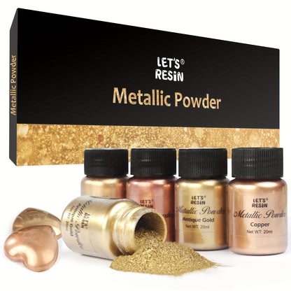 Metallic Resin Powder 5-Color Set – Fine Epoxy Pigment 0.68oz Each, Copper Bronze Silver Antique Gold Rustic Gold, for Epoxy Resin, Polymer Clay, Slime & DIY Crafts | Christmas & Halloween Gift | Velora