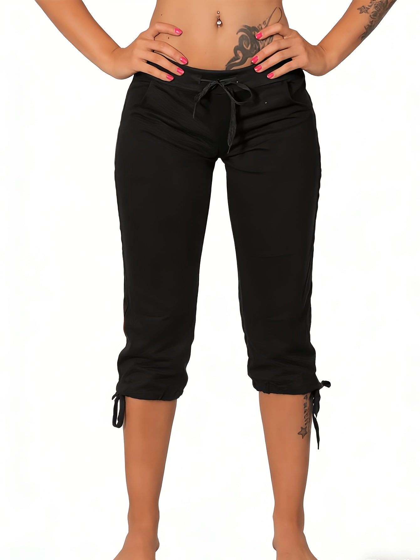 Women's Lightweight Cropped Trousers 4-Pack – Drawstring Waist Loose Fit Capri Pants, Casual Breathable Summer Bottoms for Women, Sizes S-XXL, Multiple Color Sets