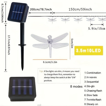 Solar Dragonfly String Lights Outdoor Waterproof – 236 Inch 30 LED 8 Modes Solar Powered Fairy Lights for Garden, Patio, Balcony, Yard & Christmas Decoration, Warm White & Color Options
