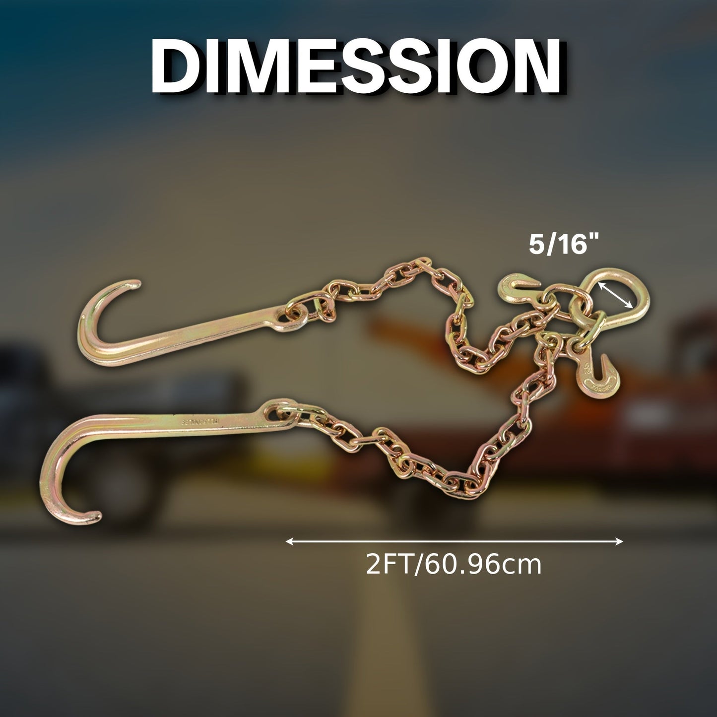 Grade 70 Heavy Duty Trailer Chain Set 5/16 Inch x 2 Feet with J Hooks and V-Chain Grab Hooks - Anti-Rust 20Mn2 Alloy Steel, 6000 lb Safe Working Load for Flatbed Trailer, Towing and Cargo Securing
