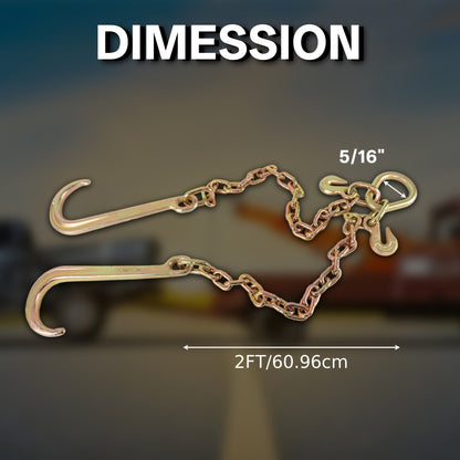 Grade 70 Heavy Duty Trailer Chain Set 5/16 Inch x 2 Feet with J Hooks and V-Chain Grab Hooks - Anti-Rust 20Mn2 Alloy Steel, 6000 lb Safe Working Load for Flatbed Trailer, Towing and Cargo Securing