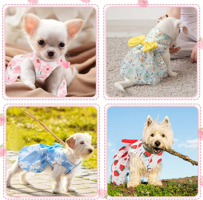 5pcs Dog Dress Set for Small Dogs Floral Princess Bow Puppy Dresses Soft Polyester Pet Costume for Yorkies Chihuahuas Cats Small Pets All Seasons 5 Cute Styles