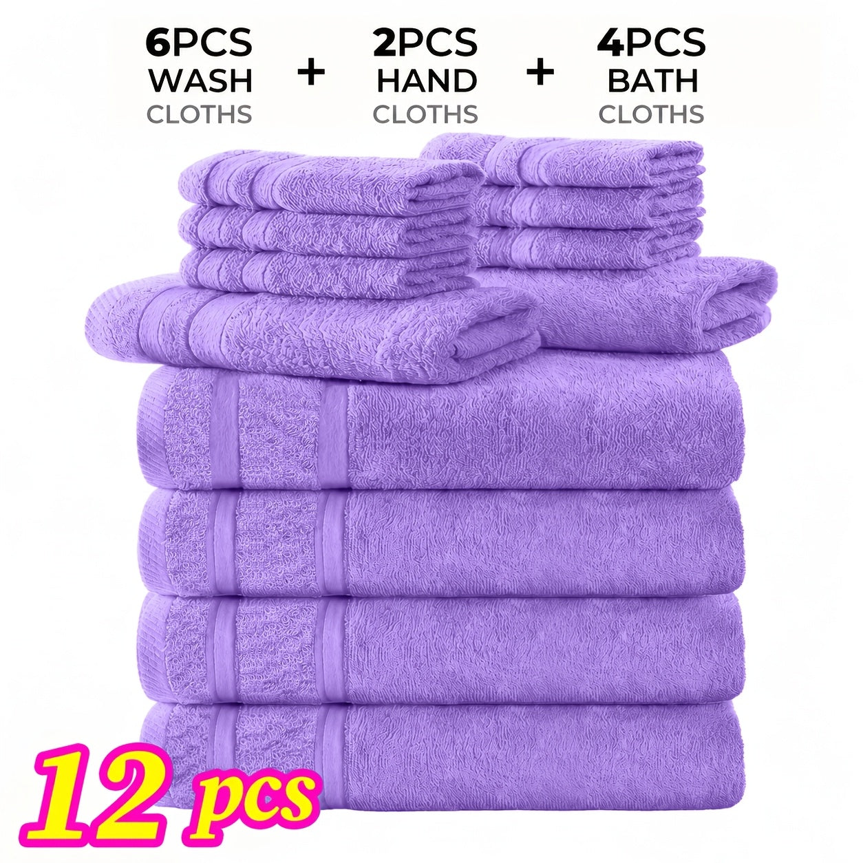 Cotton Bath Cloths Set 12 or 24 Piece – Hotel Quality Highly Absorbent Quick-Dry Washcloths for Bathroom Spa Gym Home Dark Gray Blue White Purple Orange