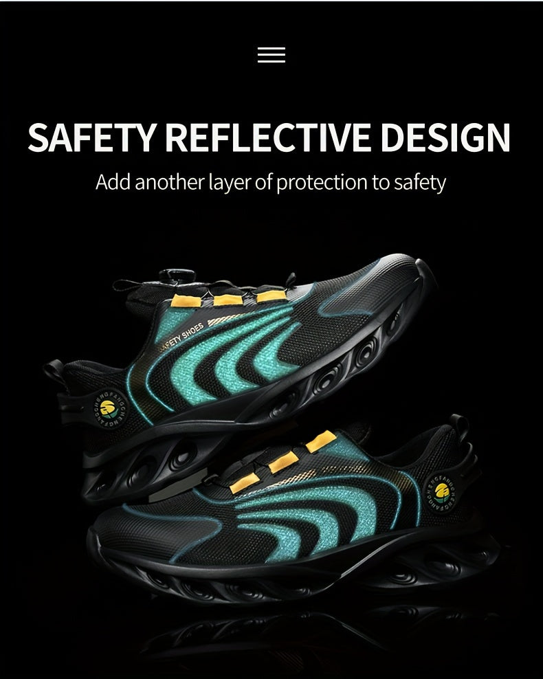 Men's Steel Toe Safety Shoes Wide Width Puncture-Proof with Rotating Buckle – Non-Slip Cushioned Work Boots for Construction, Industrial & Warehouse, Sizes US 6.5–13.5