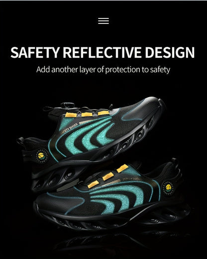 Men's Steel Toe Safety Shoes Wide Width Puncture-Proof with Rotating Buckle – Non-Slip Cushioned Work Boots for Construction, Industrial & Warehouse, Sizes US 6.5–13.5