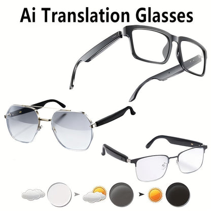 AI Smart Glasses with 8MP HD Camera Touch Control ChatGPT Real-Time Translation Wireless Calling Blue Light Protection Noise Reduction Dual Mics Photochromic Lens for Cycling Driving Travel Office