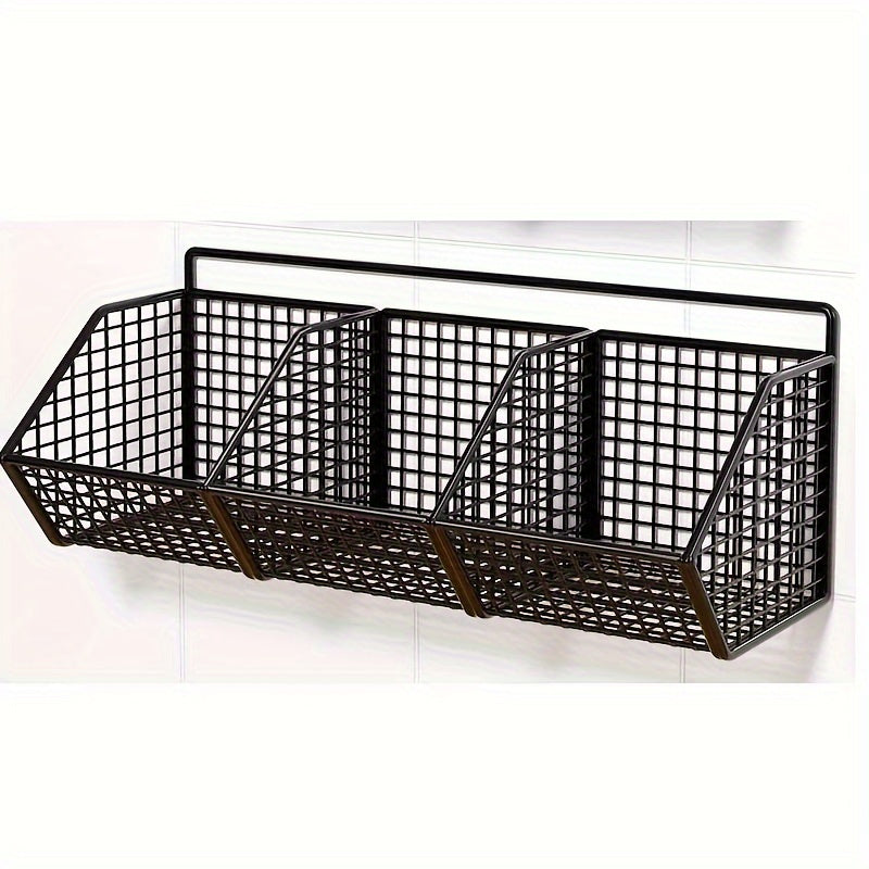 Wall Mounted Wire Storage Basket – Carbon Steel Hanging Organizer Rack for Kitchen, Bathroom & Bedroom, Single Layer Sponge & Food Storage Holder, Space-Saving Wall Rack for Home Organization